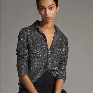 Anthropologie Sequin Grey & Silver Women's Top